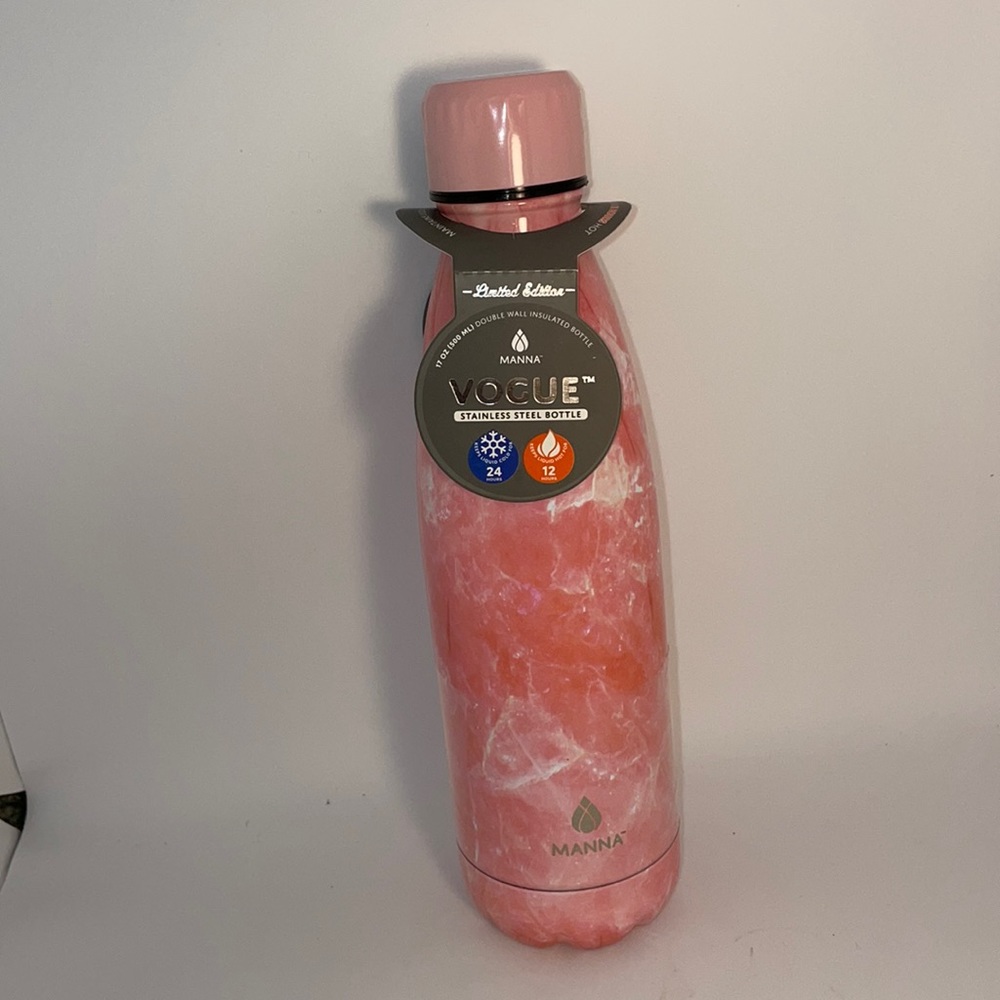 Manna Vogue Pink Marble Hot/Cold Stainless Steel water bottle 17oz NWT